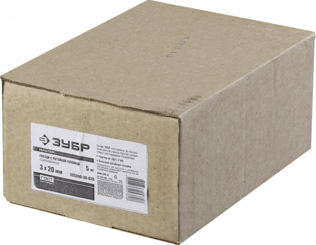 Гвозди с большой потайной головкой, оцинкованные, 20 х 3.0 мм, 5 кг, ЗУБР,  ( 305090-30-020 )