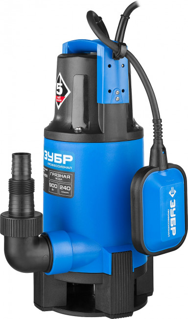 Насос Т3 погружной, ЗУБР Профессионал НПГ-Т3-900, дренаж. для грязной воды (d частиц до 35мм), 900Вт,пропуск способн 240л/мин,напор 8.5м, провод 10м,  ( НПГ-Т3-900 )