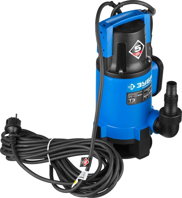 Насос Т3 погружной, ЗУБР Профессионал НПГ-Т3-900, дренаж. для грязной воды (d частиц до 35мм), 900Вт,пропуск способн 240л/мин,напор 8.5м, провод 10м,  ( НПГ-Т3-900 )