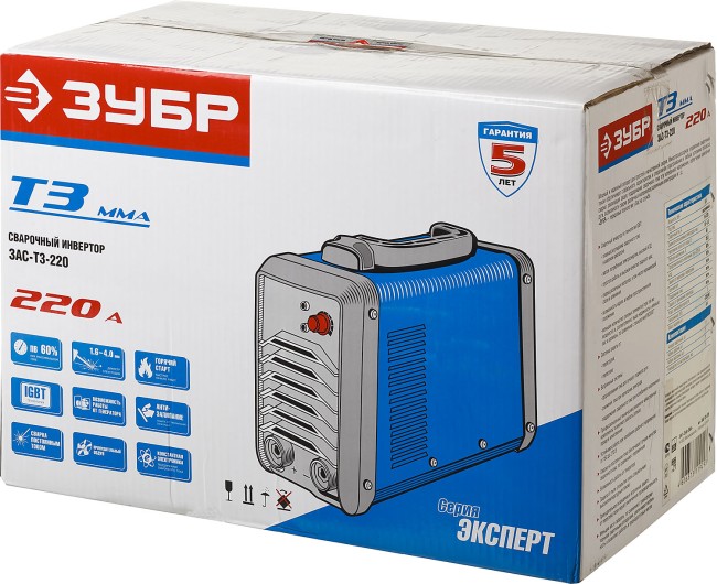 Инвертор сварочный, ЗУБР Профессионал ЗАС-Т3-220, 220А, MMA,IGBT,Форсаж дуги,Горячий старт,Антиприлипание эл-да,ПВ-60%,220В (мин 160В),  ( ЗАС-Т3-220 ) Инвертор сварочный, ЗУБР Профессионал ЗАС-Т3-220, 220А, MMA,IGBT,Форсаж дуги,Горячий старт,Антиприлипание эл-да,ПВ-60%,220В (мин 160В),  ( ЗАС-Т3-220 )