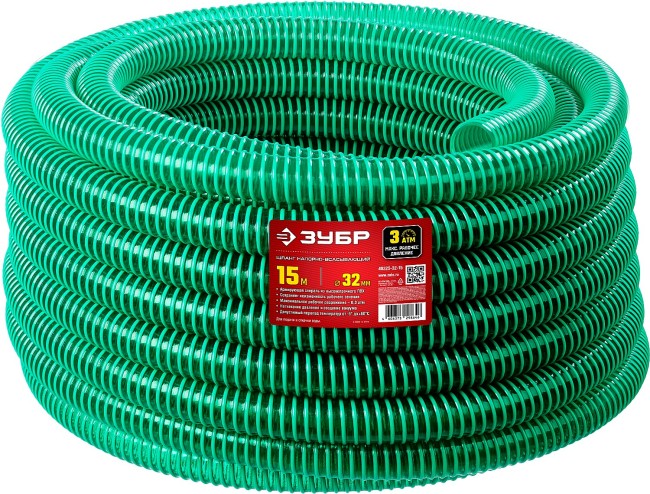 ЗУБР Шланг напорно-всасывающий со спиралью ПВХ, 3 атм, 32мм х 15м, ( 40325-32-15 ) ЗУБР Шланг напорно-всасывающий со спиралью ПВХ, 3 атм, 32мм х 15м, ( 40325-32-15 )