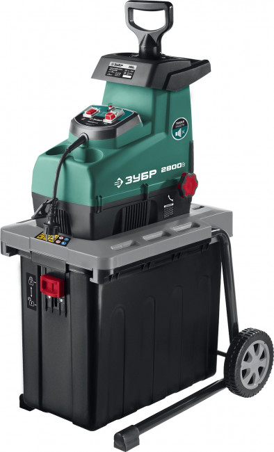 Измельчитель садовый электрический, ЗУБР, бесшумный, р/с 44 мм, контейнер 60 л, 2800 Вт,  ( ЗИЭ-44-2800 )