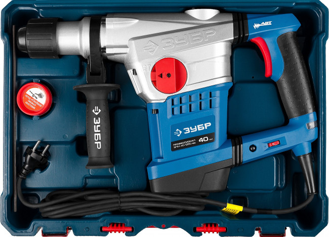 Перфоратор SDS-Max, ЗУБР Профессионал ЗПМ-40-1250 ЭВК, 250-450 об/мин, 1400-2800 уд/мин, 10 Дж, 7 кг, 1250 Вт, кейс,  ( ЗПМ-40-1250 ЭВК )