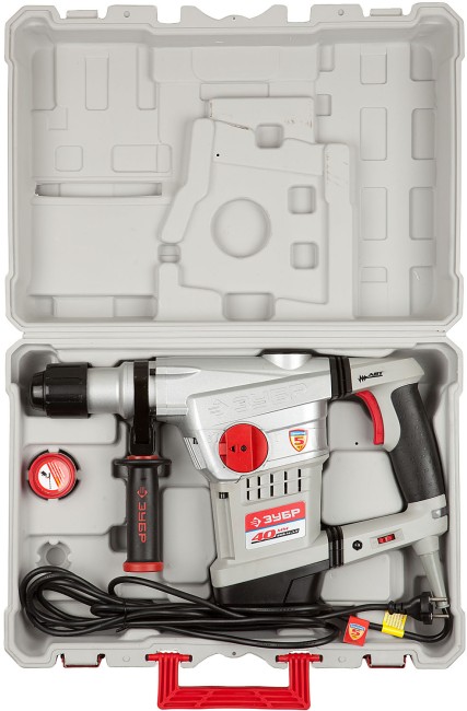 Перфоратор SDS-Max, ЗУБР Профессионал ЗПМ-40-1250 ЭВК, 250-450 об/мин, 1400-2800 уд/мин, 10 Дж, 7 кг, 1250 Вт, кейс,  ( ЗПМ-40-1250 ЭВК )