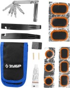 Набор ЗУБР "ЭКСПЕРТ для обслуживания велосипеда: складной мультитул 11-в-1,комплект для ремонта шин,16-в-1,в чехле ,  ( 27428-H16 )