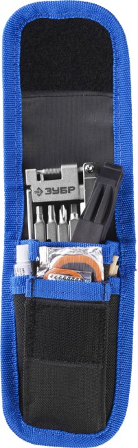 Набор ЗУБР "ЭКСПЕРТ для обслуживания велосипеда: складной мультитул 11-в-1,комплект для ремонта шин,16-в-1,в чехле ,  ( 27428-H16 )