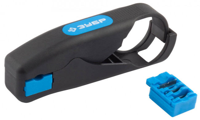 Съемник изоляции коаксиальных кабелей, высокопрочный фиберглассовый корпус, лезвия из стали У8А, 2 матрицы, ЗУБР,  ( 22674 )