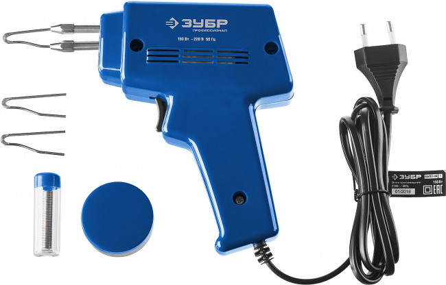 Импульсный паяльник ЗУБР "ПРОФЕССИОНАЛ" в наборе, 2 сменных жала, канифоль, припой, 150Вт,  ( 55412-H4_z01 ) Импульсный паяльник ЗУБР "ПРОФЕССИОНАЛ" в наборе, 2 сменных жала, канифоль, припой, 150Вт,  ( 55412-H4_z01 )