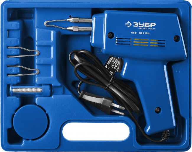 Импульсный паяльник ЗУБР "ПРОФЕССИОНАЛ" в наборе, 2 сменных жала, канифоль, припой, 150Вт,  ( 55412-H4_z01 ) Импульсный паяльник ЗУБР "ПРОФЕССИОНАЛ" в наборе, 2 сменных жала, канифоль, припой, 150Вт,  ( 55412-H4_z01 )