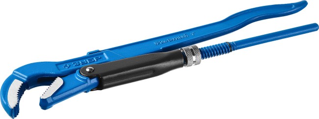 Ключ трубный рычажный ЗУБР "ПРОФЕССИОНАЛ", изогнутые губки, цельнокованый, Сr-V, № 1, 1",  ( 27337-1_z01 )