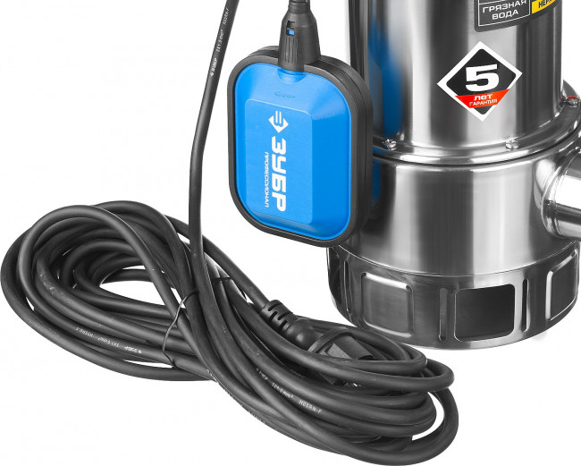 Насос Т3 погружной, ЗУБР Профессионал НПГ-Т3-1100-С, дренажн для грязн воды (d частиц до 35мм), 1100Вт, 280л/мин, напор 10.5м,нерж сталь, провод 10м,  ( НПГ-Т3-1100-С )