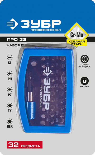 Набор ЗУБР: Биты "ПРО-32", CR-Mo, в боксе, 26394-H32