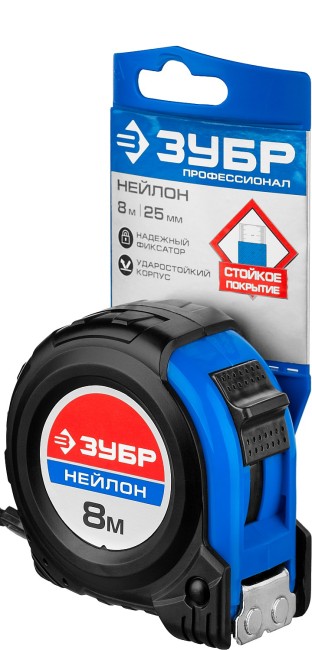 ЗУБР НЕЙЛОН 8м / 25мм рулетка с ударостойким обрезиненным корпусом, ( 34056-08-25_z01 ) ЗУБР НЕЙЛОН 8м / 25мм рулетка с ударостойким обрезиненным корпусом, ( 34056-08-25_z01 )