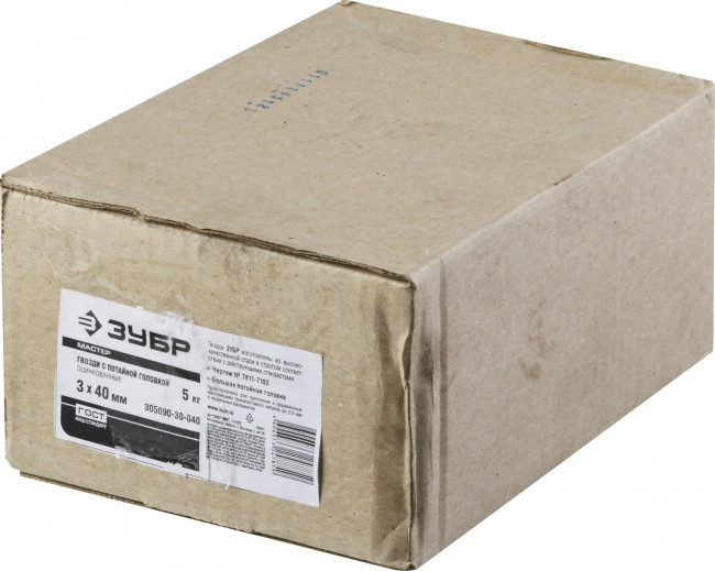 Гвозди с большой потайной головкой, оцинкованные, 40 х 3.0 мм, 5 кг, ЗУБР,  ( 305090-30-040 )
