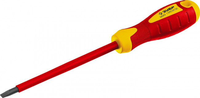 Отвертка диэлектрическая до 1000В, ЗУБР "ПРОФЕССИОНАЛ" "ПРОФИ ЭЛЕКТРИК" 25261-5.5-125, Cr-V, трехкомпонент рукоятка, SL 5 x 125 мм ( 25261-5.5-125_z01 )
