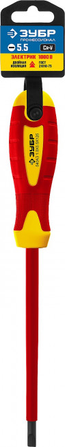 Отвертка диэлектрическая до 1000В, ЗУБР "ПРОФЕССИОНАЛ" "ПРОФИ ЭЛЕКТРИК" 25261-5.5-125, Cr-V, трехкомпонент рукоятка, SL 5 x 125 мм ( 25261-5.5-125_z01 )