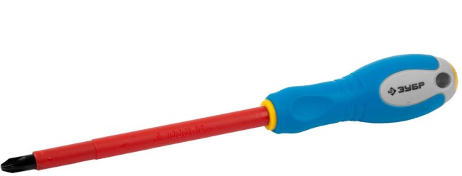 ЗУБР "ПРОФИ ЭЛЕКТРИК". Отвертка Cr-V, трехкомпонент рукоятка, высоковольтная до ~1000В, PH №3, 150 мм,  ( 25262-3-150 )