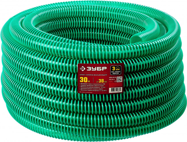ЗУБР Шланг напорно-всасывающий со спиралью ПВХ, 3 атм, 38мм х 30м, ( 40325-38-30 ) ЗУБР Шланг напорно-всасывающий со спиралью ПВХ, 3 атм, 38мм х 30м, ( 40325-38-30 )