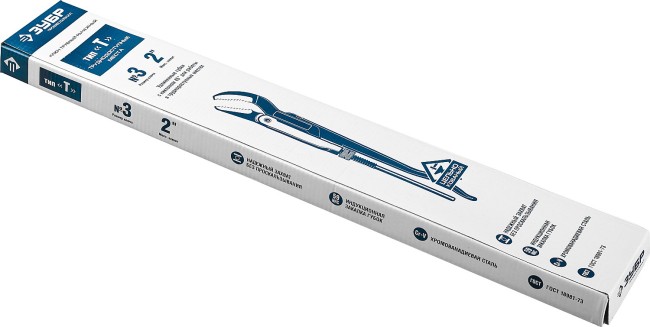 Ключ трубный рычажный ЗУБР "ПРОФЕССИОНАЛ", изогнутые губки, цельнокованый, Сr-V, № 3, 2",  ( 27337-3_z01 )