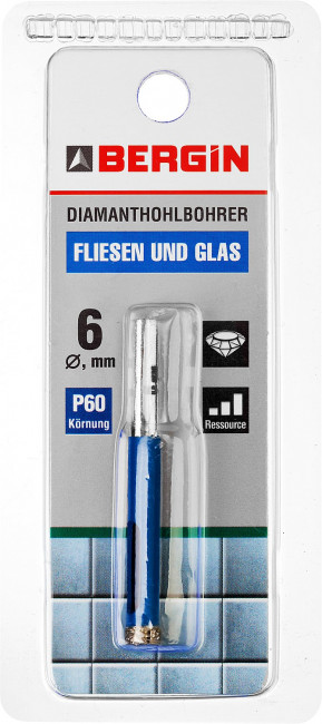 Сверло алмазное трубчатое по кафелю и стеклу, d=6 мм, зерно Р 60, ЗУБР Профессионал 29850-06,  ( 29850-06 )