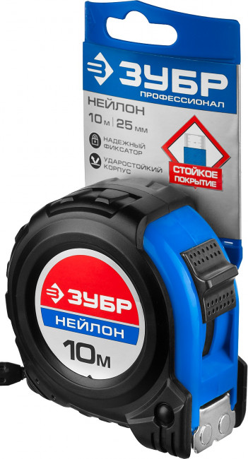 ЗУБР НЕЙЛОН 10м / 25мм рулетка с ударостойким обрезиненным корпусом, ( 34056-10-25_z01 ) ЗУБР НЕЙЛОН 10м / 25мм рулетка с ударостойким обрезиненным корпусом, ( 34056-10-25_z01 )