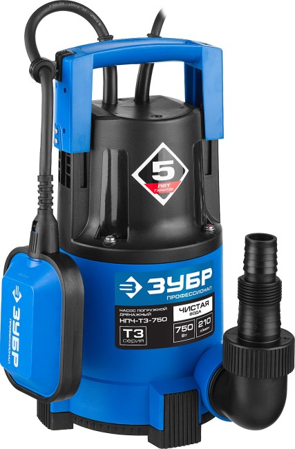 Насос Т3 погружной, ЗУБР Профессионал НПЧ-Т3-750, дренажный для чистой воды (d частиц до 5мм), 750Вт,пропуск. способ. 210л/мин,напор 8.5м,провод 10м, ( НПЧ-Т3-750 ) Насос Т3 погружной, ЗУБР Профессионал НПЧ-Т3-750, дренажный для чистой воды (d частиц до 5мм), 750Вт,пропуск. способ. 210л/мин,напор 8.5м,провод 10м, ( НПЧ-Т3-750 )