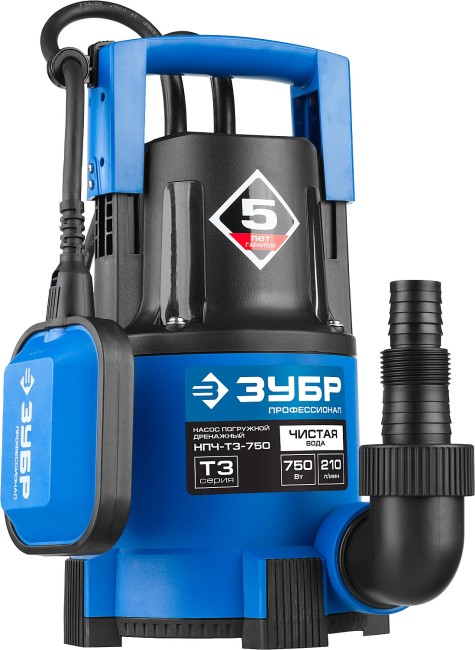 Насос Т3 погружной, ЗУБР Профессионал НПЧ-Т3-750, дренажный для чистой воды (d частиц до 5мм), 750Вт,пропуск. способ. 210л/мин,напор 8.5м,провод 10м, ( НПЧ-Т3-750 ) Насос Т3 погружной, ЗУБР Профессионал НПЧ-Т3-750, дренажный для чистой воды (d частиц до 5мм), 750Вт,пропуск. способ. 210л/мин,напор 8.5м,провод 10м, ( НПЧ-Т3-750 )