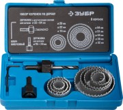 Набор: Коронки по дереву 19-64мм, державка 19-30мм, державка с опорн. основан., ключ имбус. 2,5мм, 11 пред, ЗУБР,  ( 2955-H11_z01 )