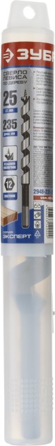 Сверло по дереву, спираль Левиса, HEX хвостовик, ЗУБР Эксперт 2948-235-25, d=25х235мм,  ( 2948-235-25_z01 )