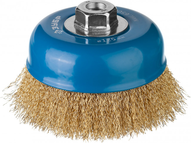 ЗУБР "ПРОФЕССИОНАЛ". Щетка чашечная для УШМ, витая латунированная стальная проволока 0,3мм, 125ммхМ14,  ( 3526-125_z02 )