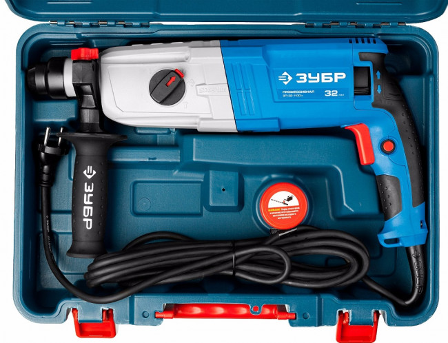Перфоратор SDS-plus, ЗУБР Профессионал ЗП-32-1100 К, реверс, горизонтальный, металлич редуктор, 3.4 Дж, 0-920 об/мин, 0-5100 уд/мин, 1100 Вт, кейс,  ( ЗП-32-1100 К )