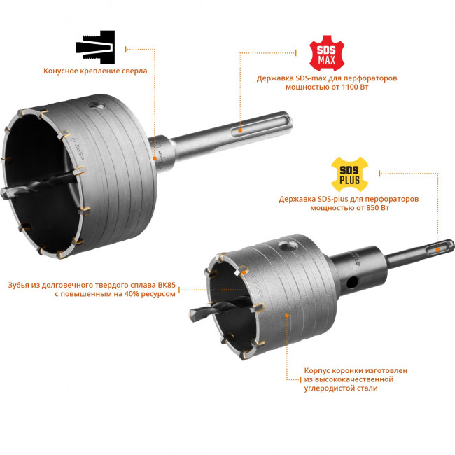 Набор коронок по бетону с оснасткой, d = 68, 100 мм, кейс, ЗУБР Профессионал 29185-H2-2 ( 29185-H2-2 )
