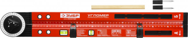Уровень-угломер ЗУБР "МАСТЕР" складной, 2 ампулы (1 поворотная), точность 1мм/м, 500мм,  ( 34740 )