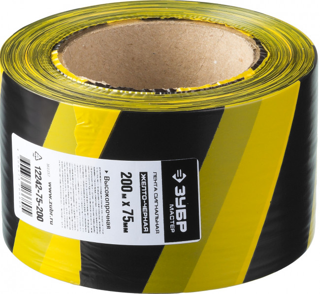 Сигнальная лента, цвет черно-желтый, 75мм х 200м, ЗУБР Мастер,  ( 12242-75-200 )