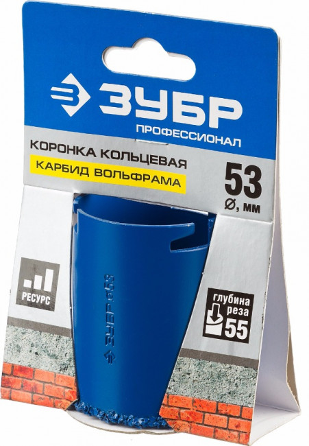 Кольцевая коронка ЗУБР "ПРОФЕССИОНАЛ" c карбид-вольфрамовым нанесением, 53 мм, высота 55 мм,  ( 33350-53_z01 ) Кольцевая коронка ЗУБР "ПРОФЕССИОНАЛ" c карбид-вольфрамовым нанесением, 53 мм, высота 55 мм,  ( 33350-53_z01 )