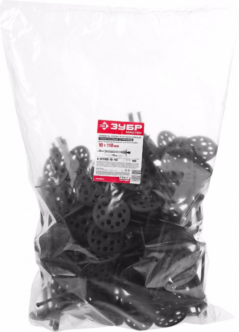 Дюбель для изоляционных материалов полипропиленовый, пластиковый стержень, 10 x 110 мм, 100 шт, ЗУБР,  ( 4-301505-10-110 )