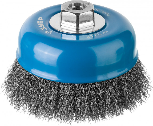 ЗУБР "ПРОФЕССИОНАЛ". Щетка чашечная для УШМ, витая стальная проволока 0,3мм, 125ммхМ14,  ( 35261-125_z02 )