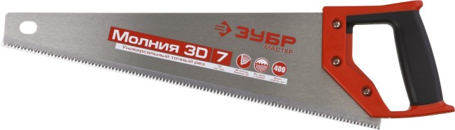 Ножовка универсальная (пила) ЗУБР МОЛНИЯ-3D 400 мм, 7TPI, 3D зуб, точный рез вдоль и поперек волокон, для средних заготовок из всех видов материалов,  ( 15077-40 )