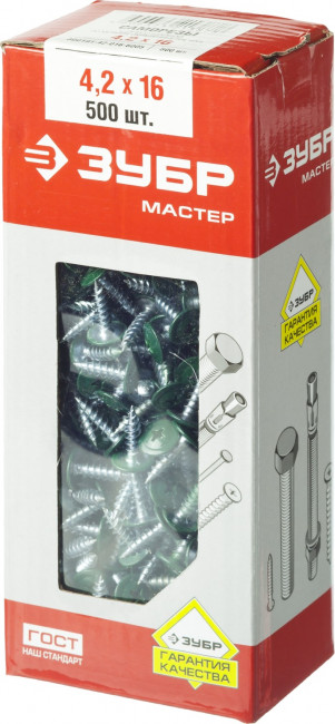 Саморезы ПШМ для листового металла, 16 х 4.2 мм, 500 шт, RAL-6005 зеленый насыщенный, ЗУБР,  ( 300191-42-016-6005 )