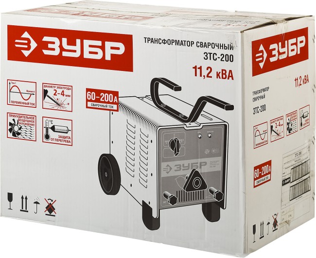 Трансформатор сварочный, ЗУБР ЗТС-200, 60-200 А, электрод 2-4 мм, ПН-10%, 380/220 В,  ( ЗТС-200 )
