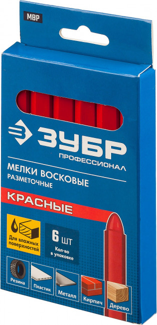 МВР красные, мелки восковые разметочные, 6 шт, ЗУБР ( 06330-3 )