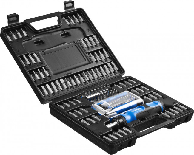 Набор ЗУБР "ЭКСПЕРТ": Отвертка реверсивная с магнитным битодержателем и отсеком для бит в рукоятке, Cr-V, 130 предметов,  ( 25237-H129 )