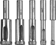 Набор сверл алмазных трубчатых по кафелю и стеклу с кондуктором, d=4, 6, 8, 10, 12 мм, 5 предметов, ЗУБР Профессионал 29851-H6,  ( 29851-H6 )