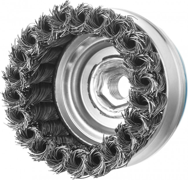 ЗУБР "ПРОФЕССИОНАЛ". Щетка чашечная усиленная для УШМ, плетеные пучки стальной проволоки 0,5мм, 80ммхМ14,  ( 3527-080_z02 )