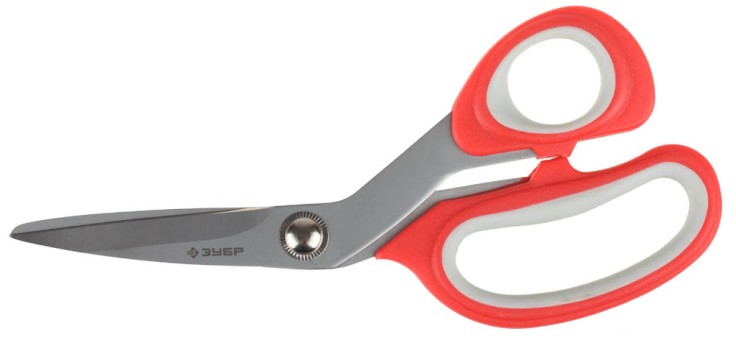 Ножницы ЗУБР "МАСТЕР" изогнутые хозяйственные, двухкомпонентные ручки, 190мм  ,  ( 40442-19 )