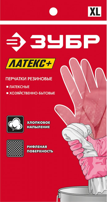 ЗУБР ЛАТЕКС+ перчатки латексные хозяйственно-бытовые, размер L ( 11250-L_z01 )