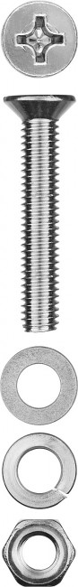 Винт (DIN965) в комплекте с гайкой (DIN934), шайбой (DIN125), шайбой пруж. (DIN127), M5 x 40 мм, 12 шт, ЗУБР ( 303456-05-040 )