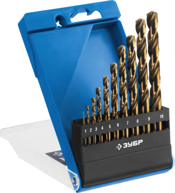 Набор сверл по металлу 10 шт (d=1-10 мм), КОБАЛЬТ, сталь Р6М5К5, класс А, ЗУБР Профессионал 29626-H10 ( 29626-H10_z01 )