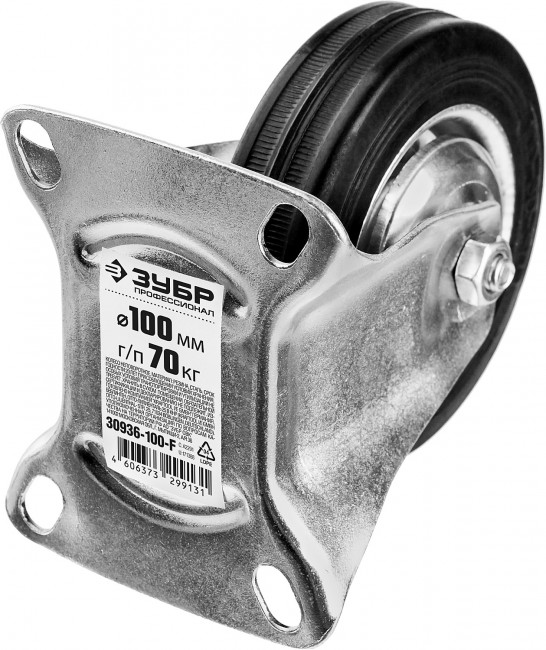 Колесо неповоротное d=100 мм, г/п 70 кг, резина/металл, игольчатый подшипник, ЗУБР Профессионал,  ( 30936-100-F )