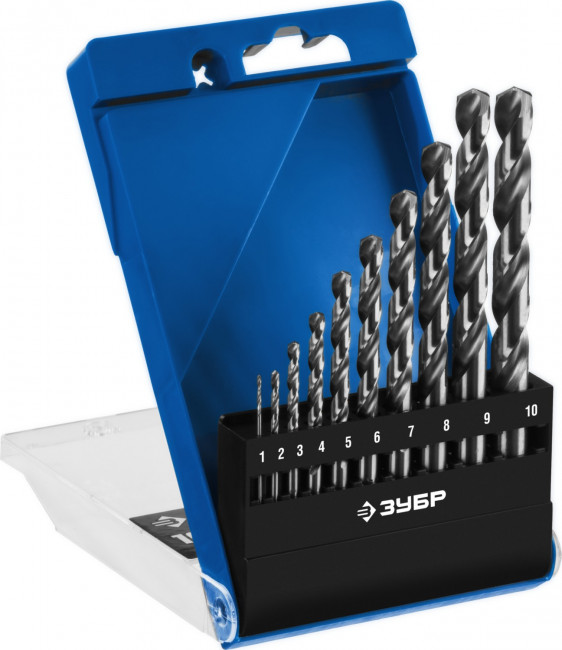 Набор сверл по металлу 10 шт (d=1-10 мм), Проф-А, класс А, сталь Р6М5, ЗУБР Профессионал 29625-H10 ( 29625-H10 )